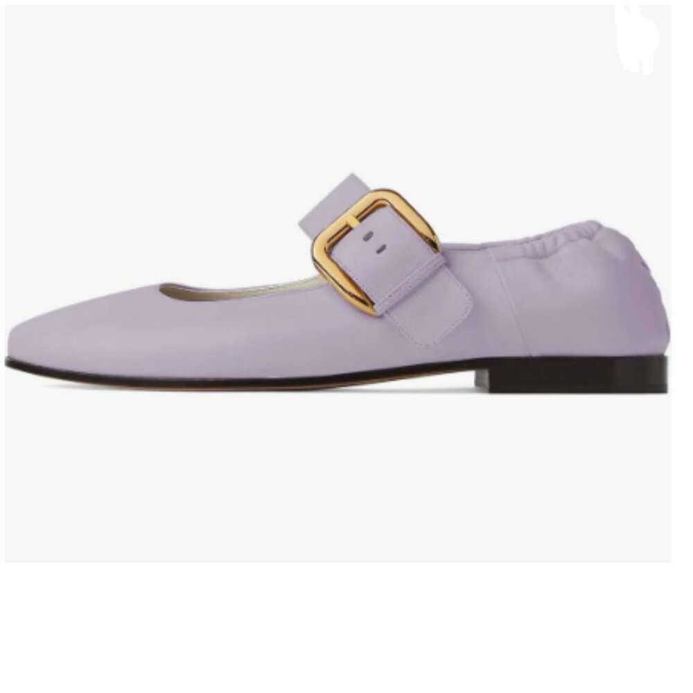 XYD Light Purple Round Toe Buckle Strap Mary Jane Braided Low Heel Dress Shoes